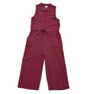 Universal Thread Maroon Jumpsuit Cropped Flowy Sleeveless Pockets Pantsuit Sz L
